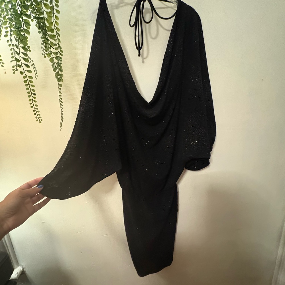 Adonna Black Textured Black sparkly cowl neck dress #glamour